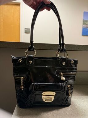 Vintage Kathy Van Zeeland Black Patent Leather Y2K Shoulder Bag